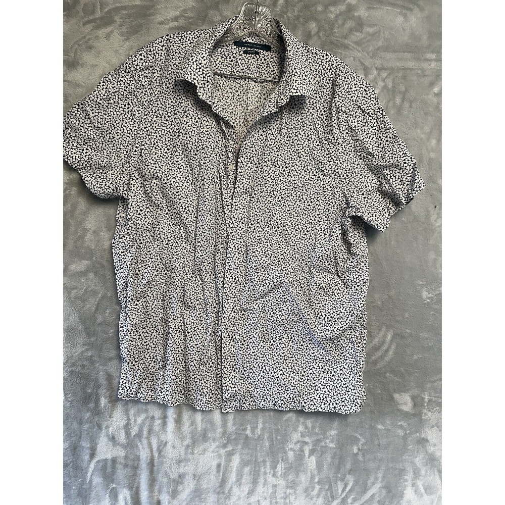 Perry Ellis Mens Writing Print Button Down Shirt Bright White  XL